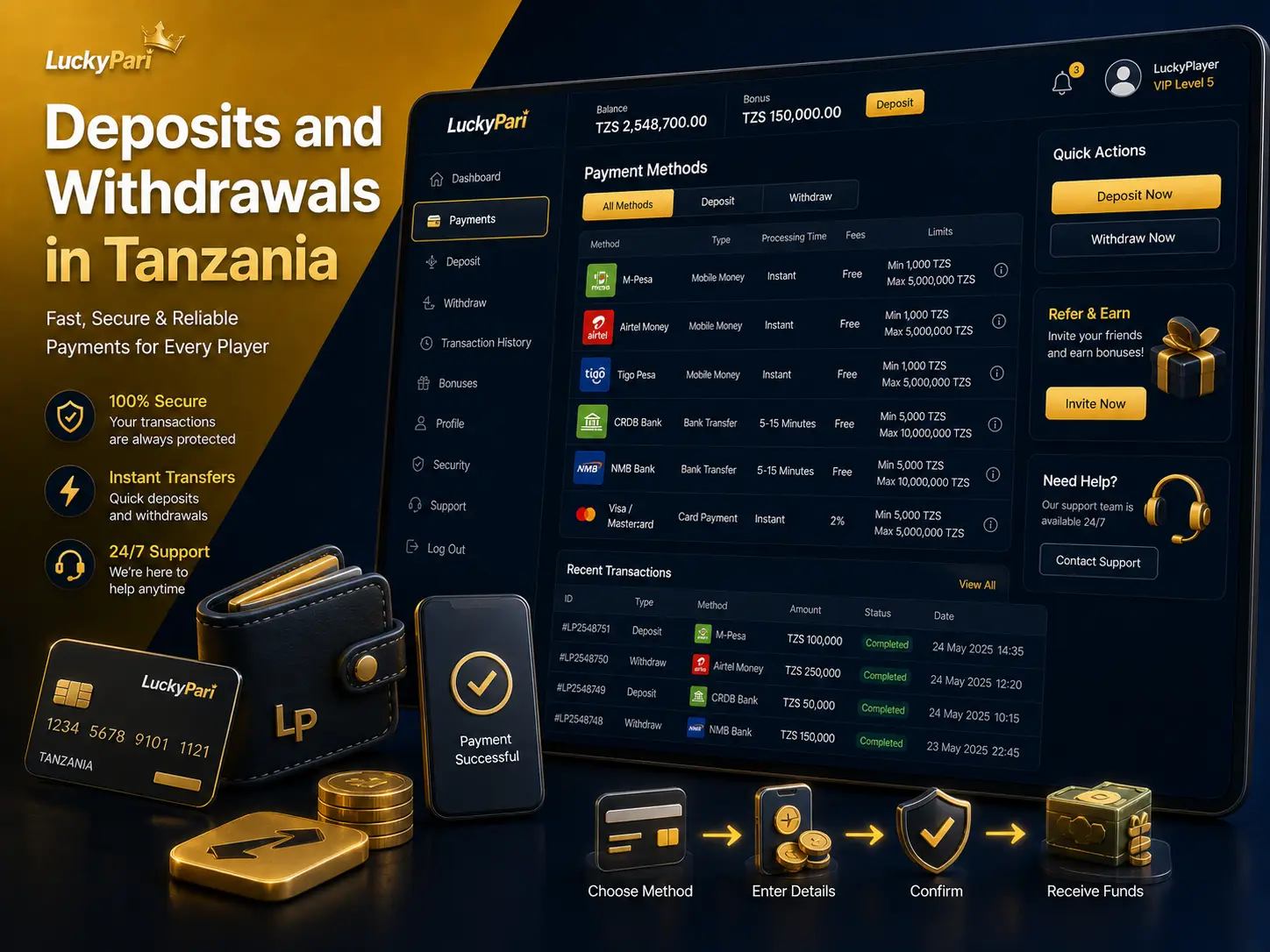 Managing Deposits and Withdrawals at LuckyPari Tanzania